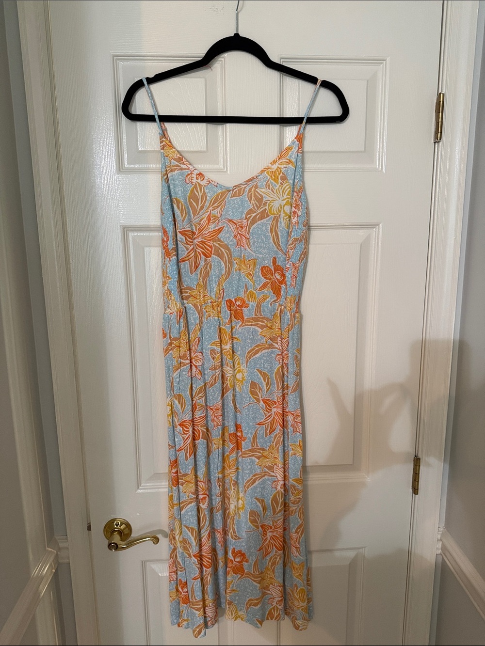 Roxy Light Blue Floral Slip Dress with Orange and Yellow Blooms